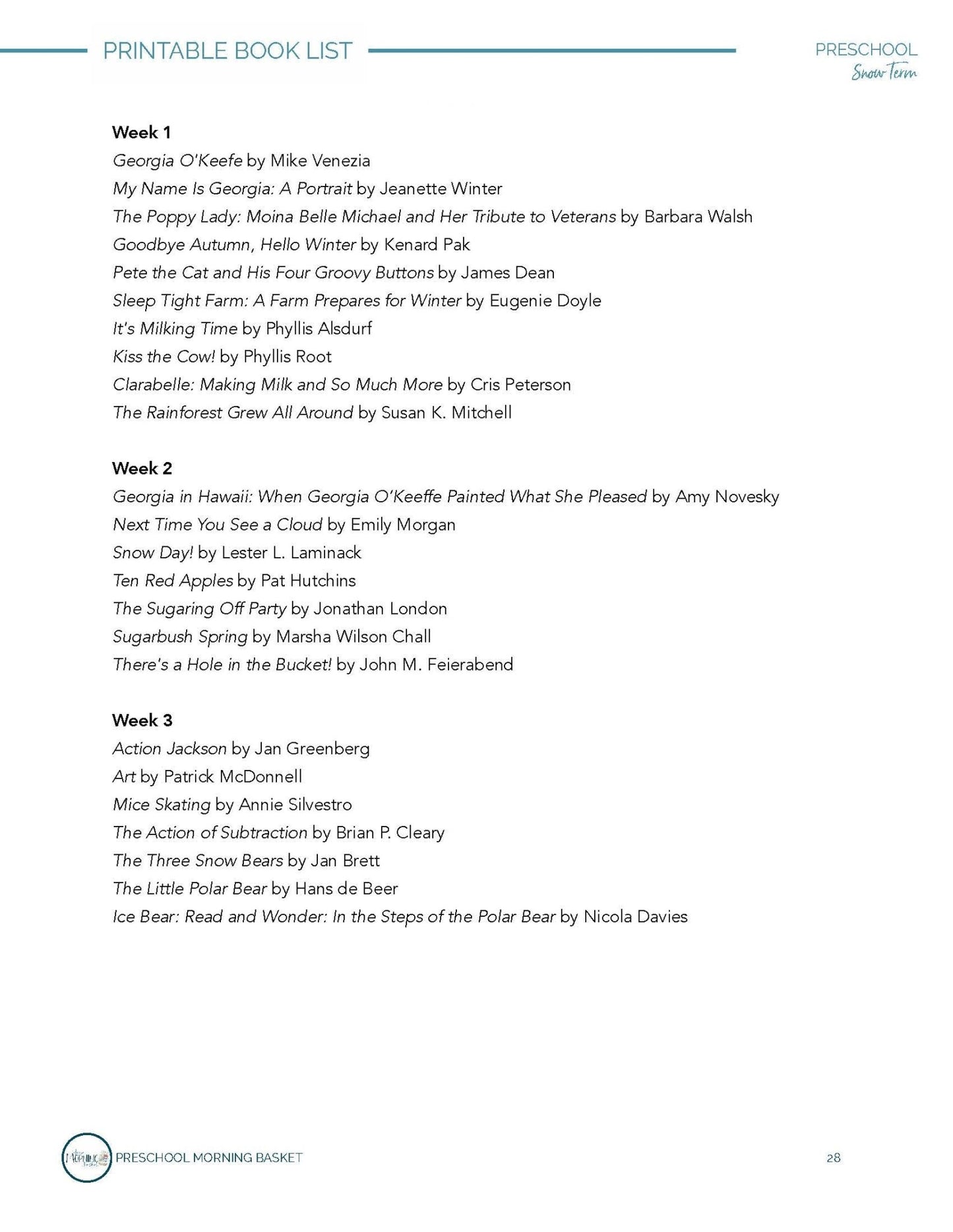 Snow Term: Early Learner Morning Time Plans - Homeschool Better Together