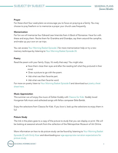 Summer Adventure Morning Time Plans