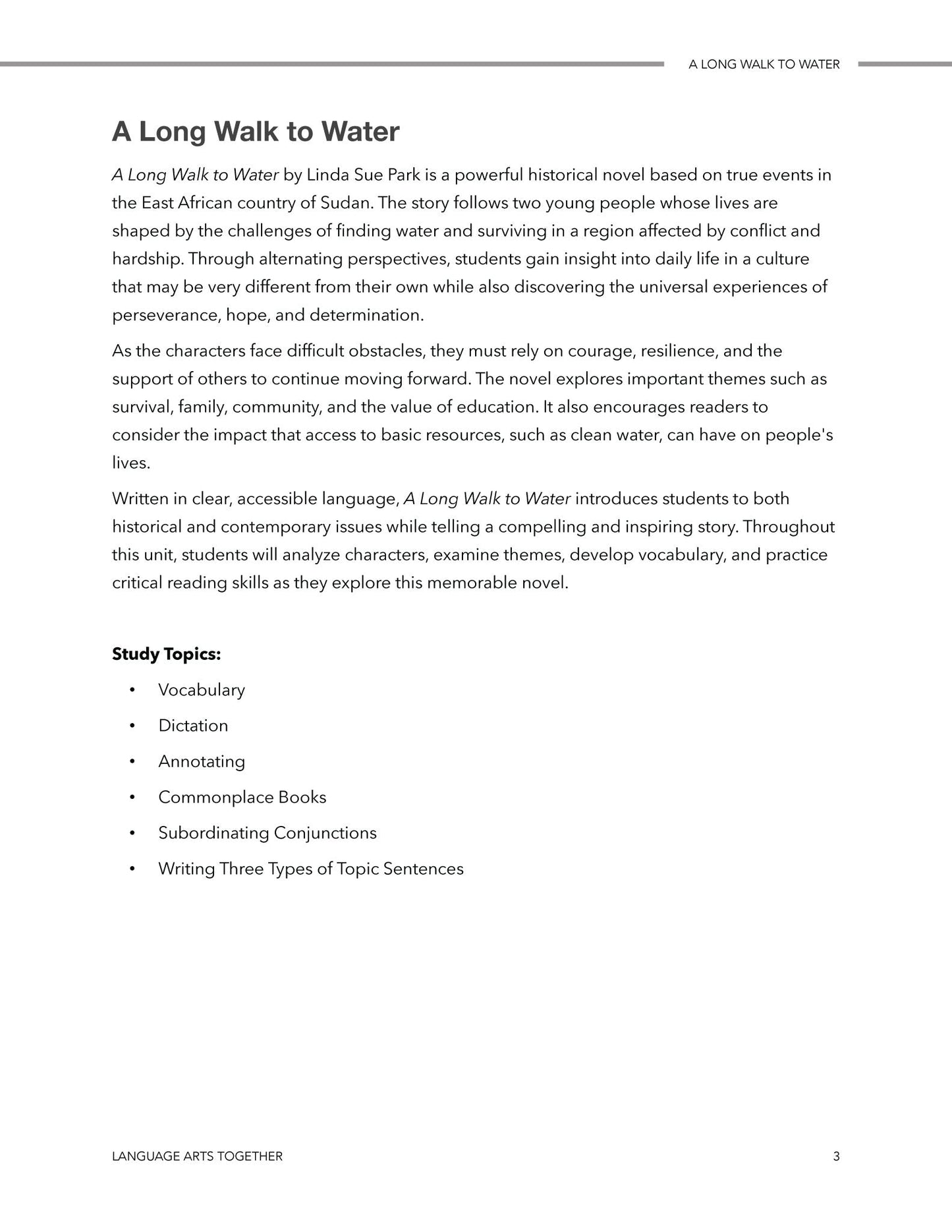 A Long Walk to Water Middle School Language Arts Together - Homeschool Better Together