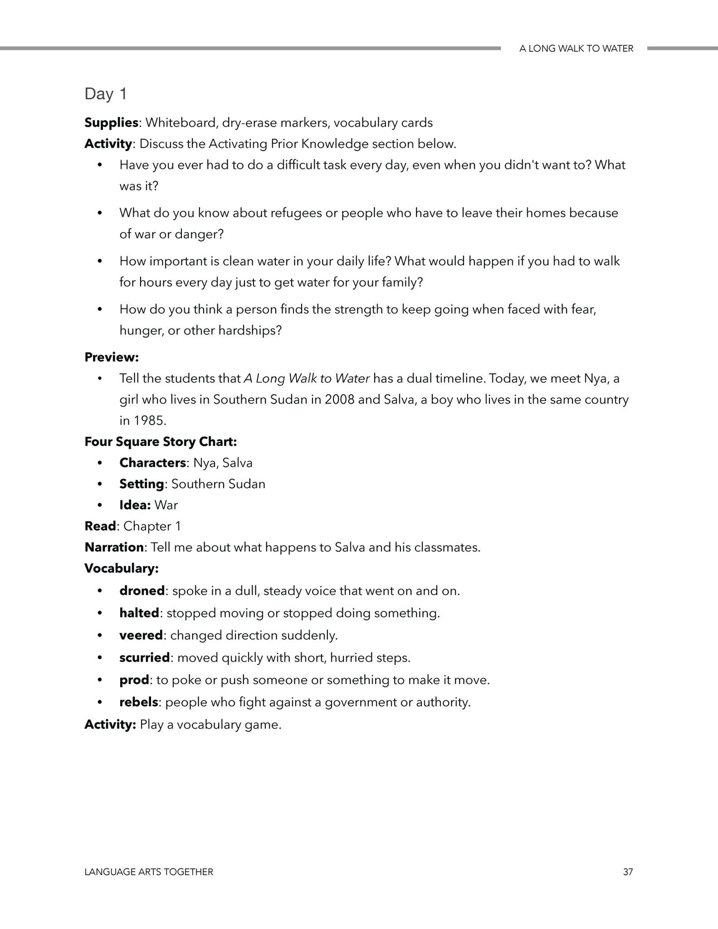 A Long Walk to Water Middle School Language Arts Together - Homeschool Better Together