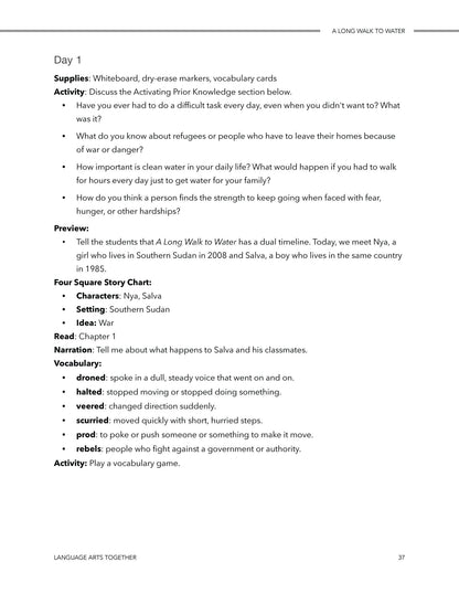 A Long Walk to Water Middle School Language Arts Together - Homeschool Better Together