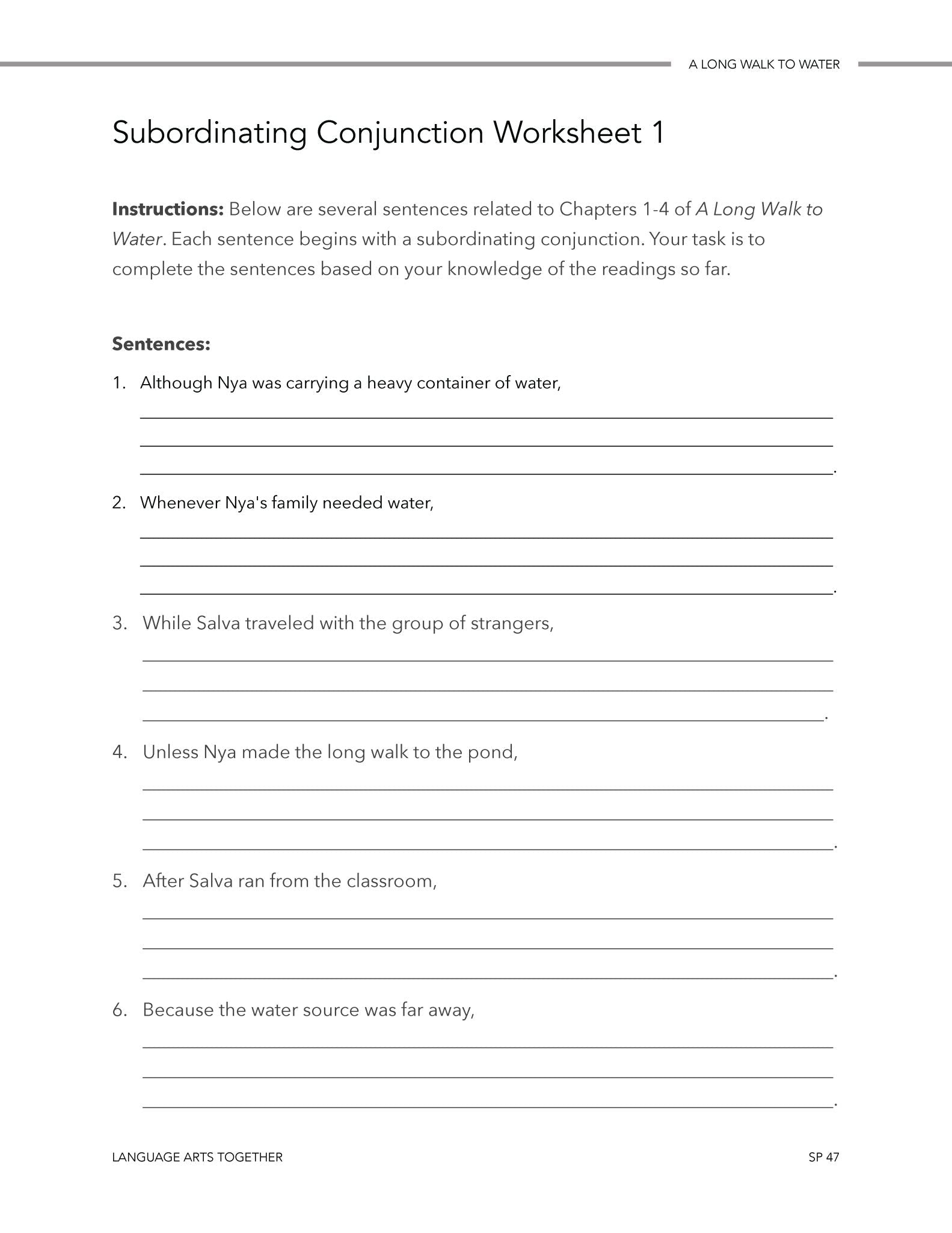 A Long Walk to Water Middle School Language Arts Together - Homeschool Better Together