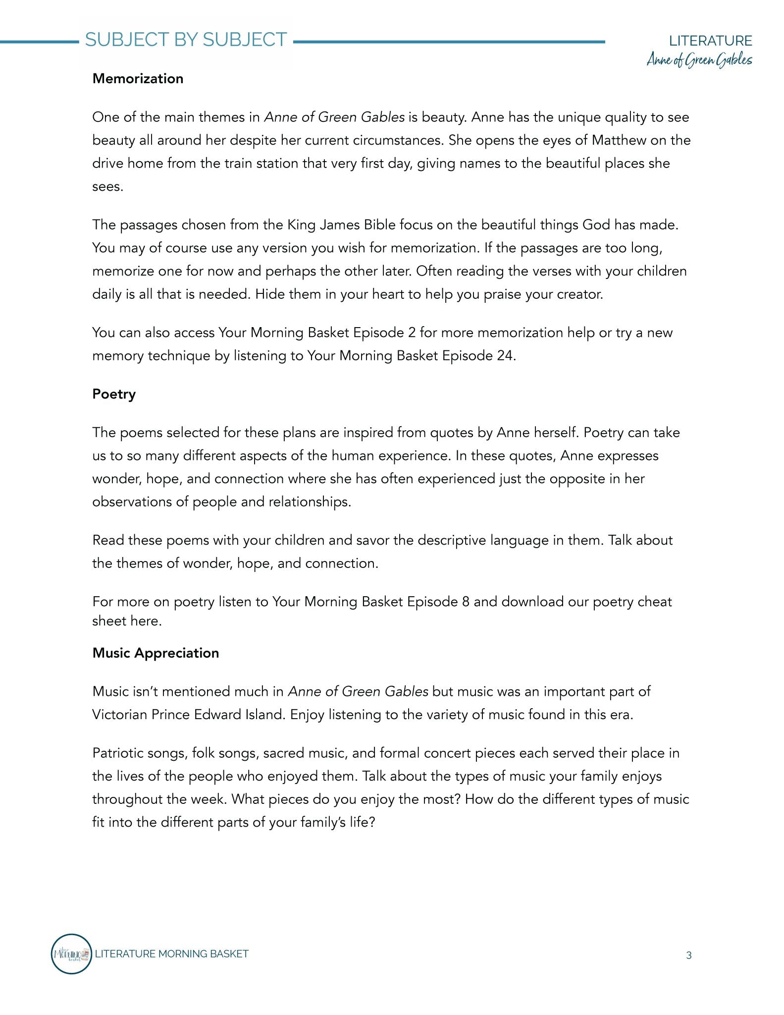 Anne of Green Gables Morning Time Plans - Homeschool Better Together