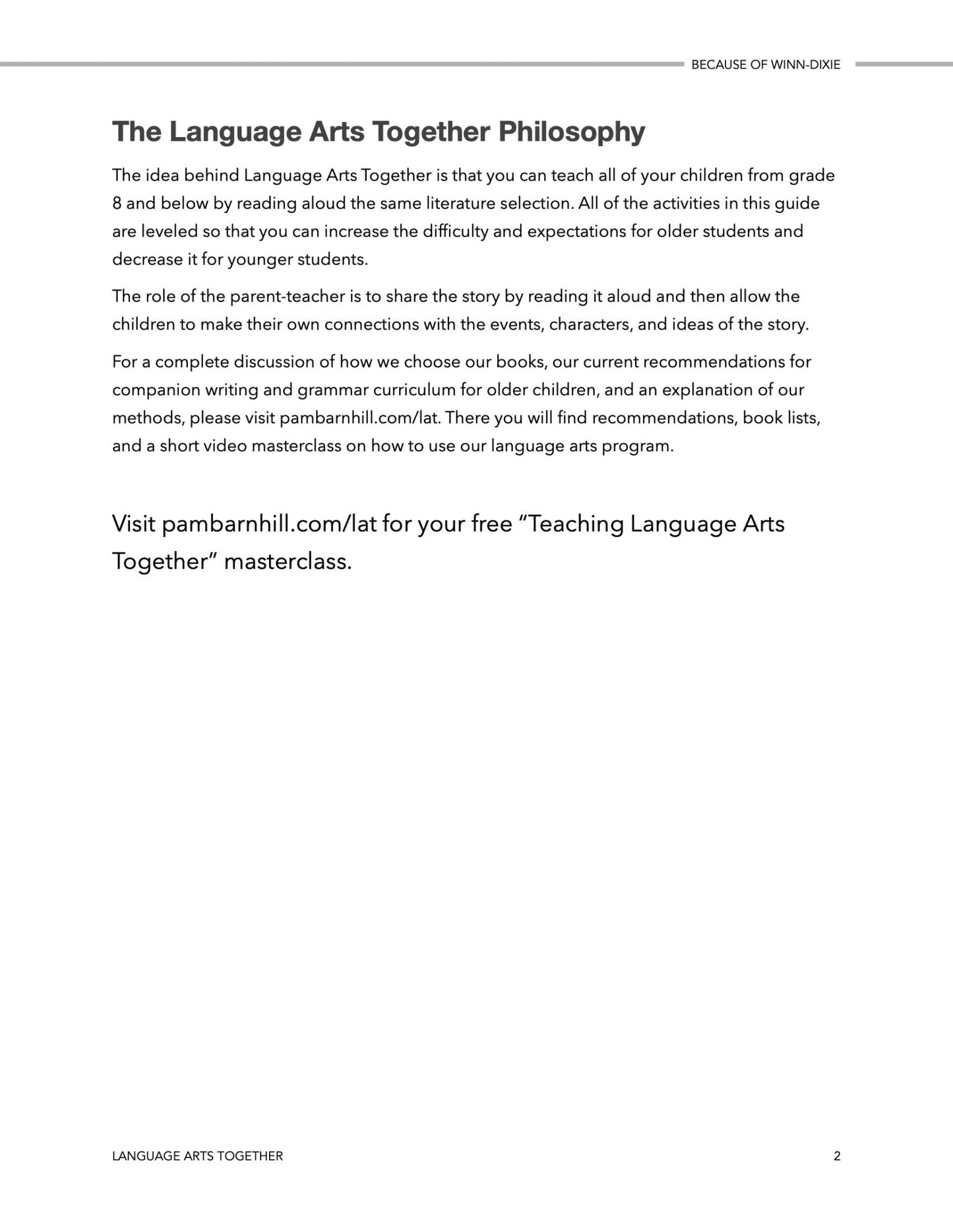 Because of Winn - Dixie Language Arts Together - Homeschool Better Together