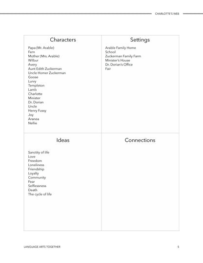 Charlotte's Web Language Arts Together - Homeschool Better Together