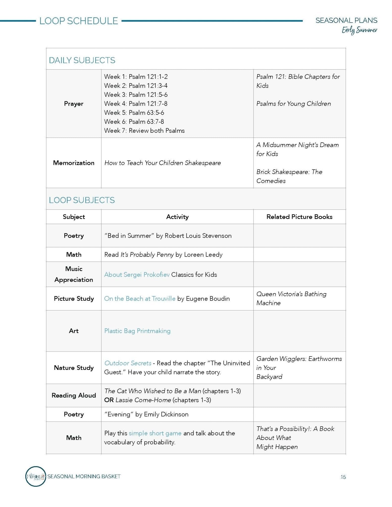 Early Summer Morning Time Plans - Homeschool Better Together