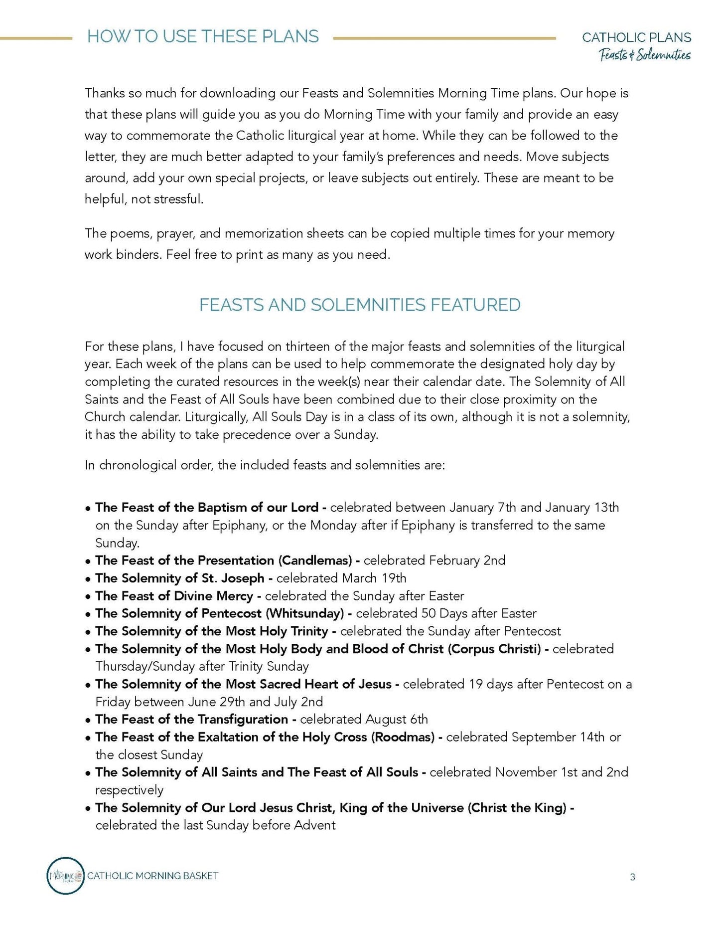 Feasts and Solemnities Morning Time Plans - Homeschool Better Together