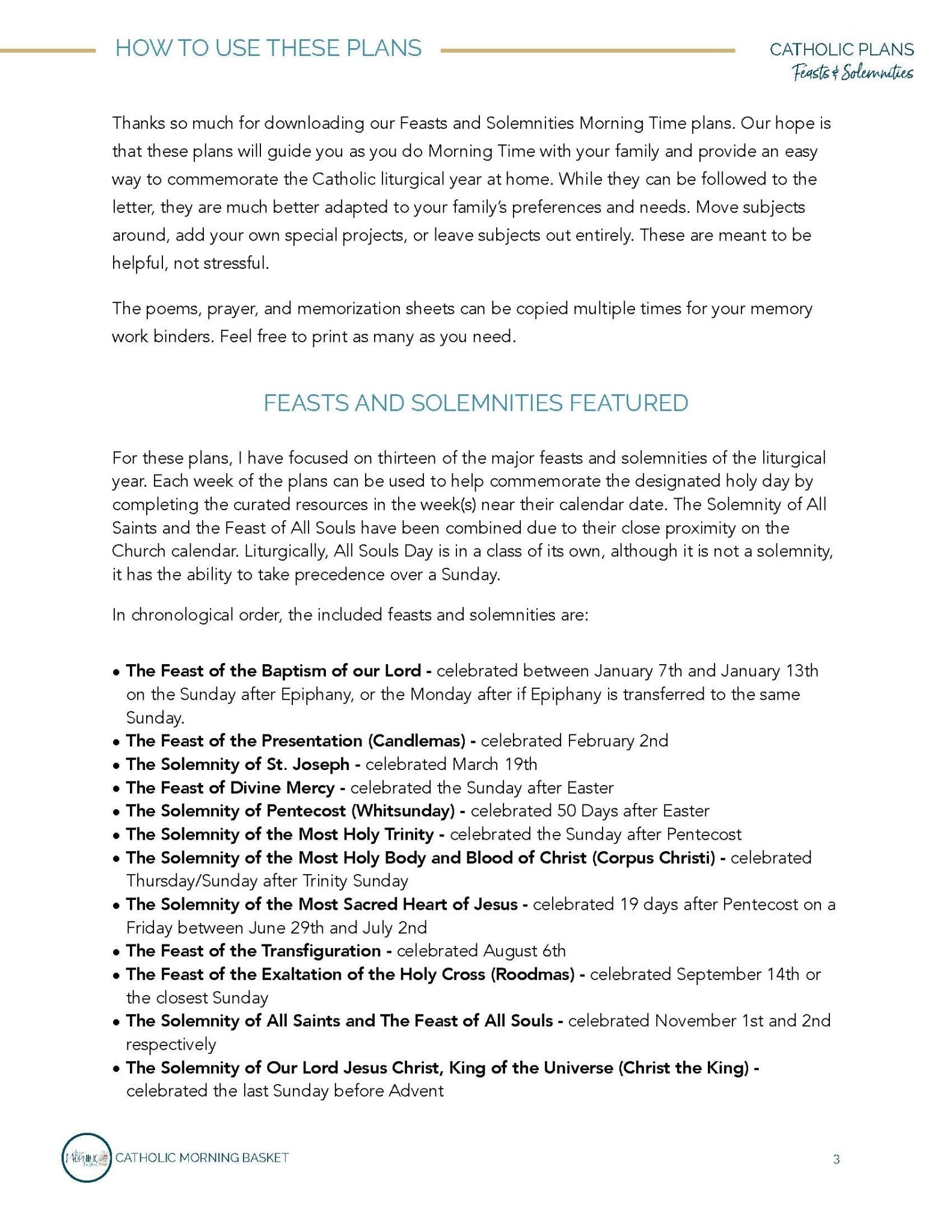 Feasts and Solemnities Morning Time Plans - Homeschool Better Together