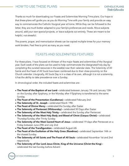 Feasts and Solemnities Morning Time Plans - Homeschool Better Together