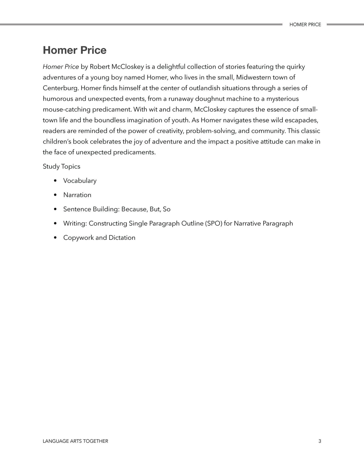 Homer Price Language Arts Together – Homeschool Better Together