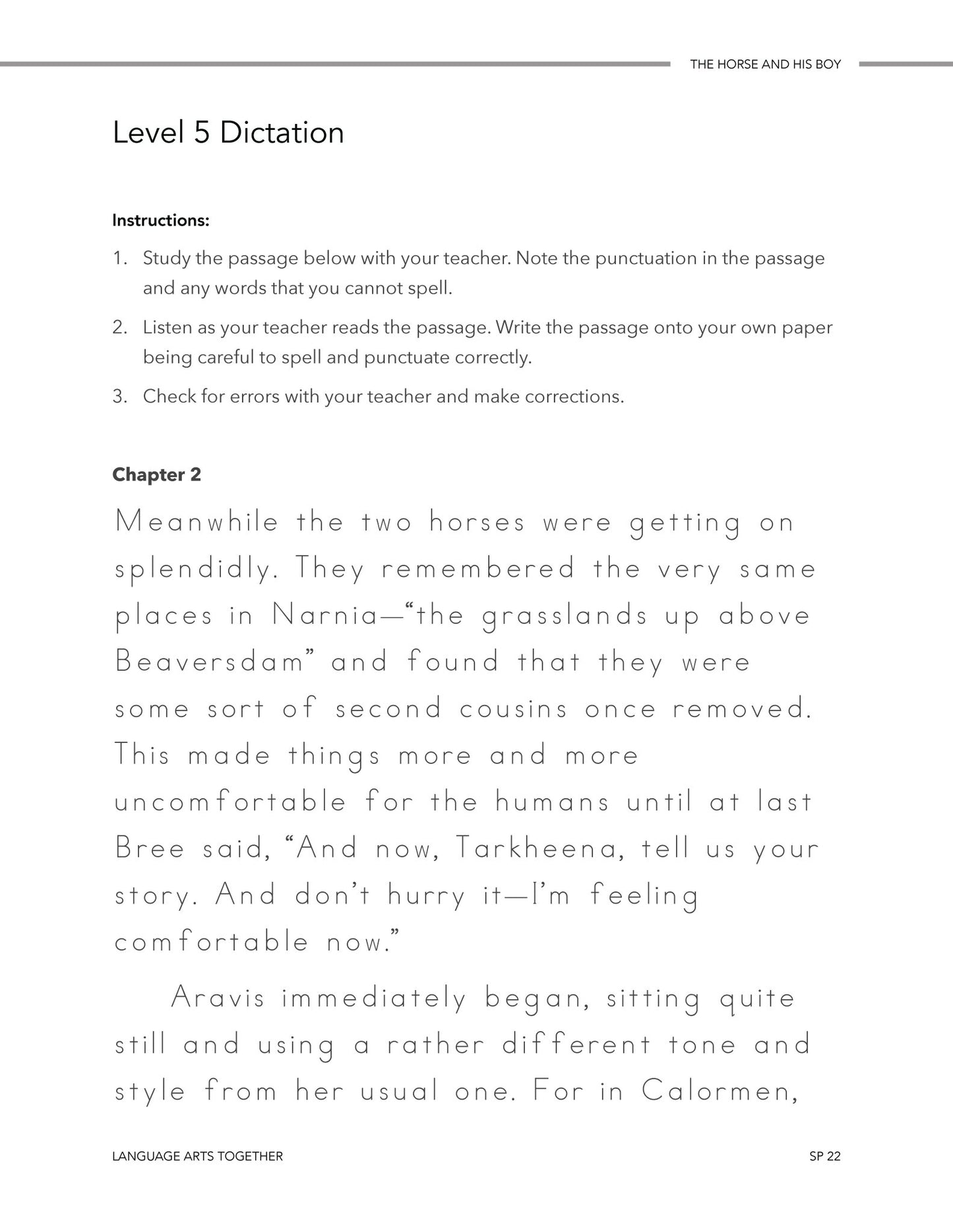 The Horse and His Boy Language Arts Together
