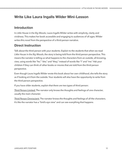 Little House in the Big Woods Language Arts Together - Homeschool Better Together