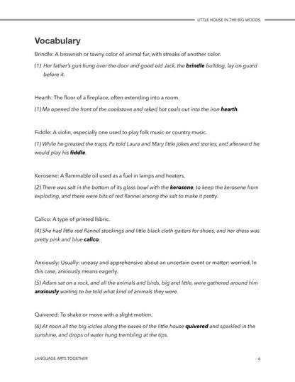 Little House in the Big Woods Language Arts Together - Homeschool Better Together