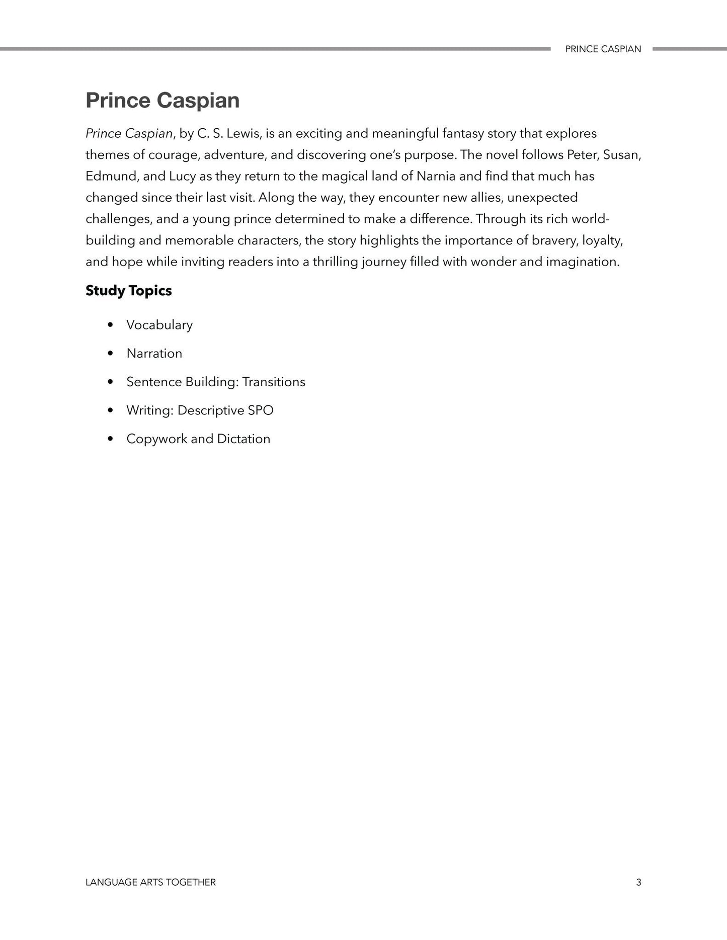 Prince Caspian Language Arts Together - Homeschool Better Together