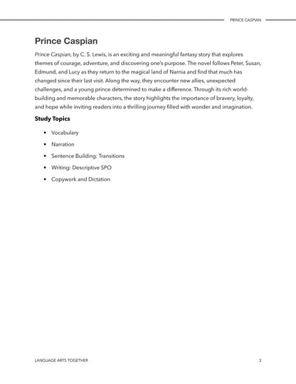 Prince Caspian Language Arts Together - Homeschool Better Together