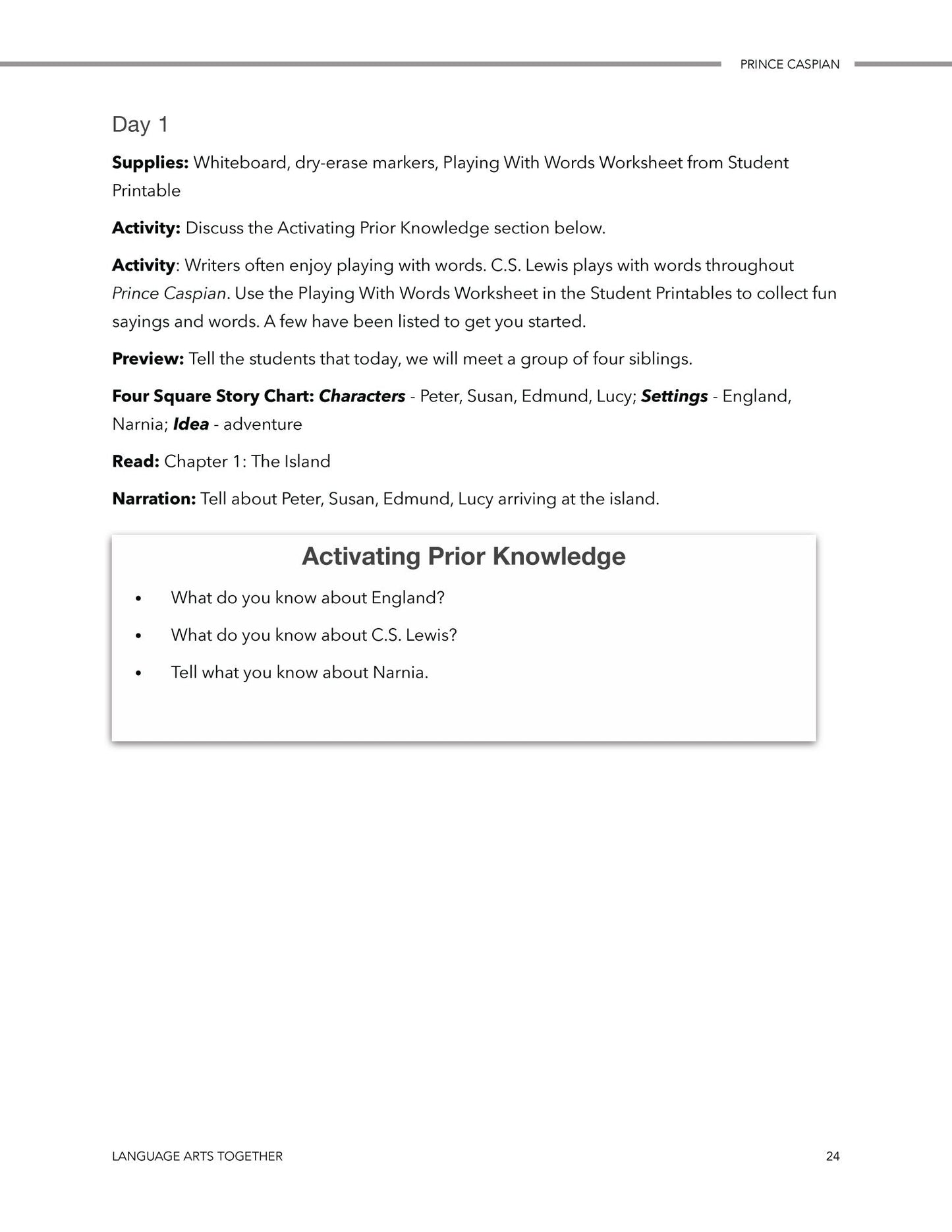 Prince Caspian Language Arts Together - Homeschool Better Together