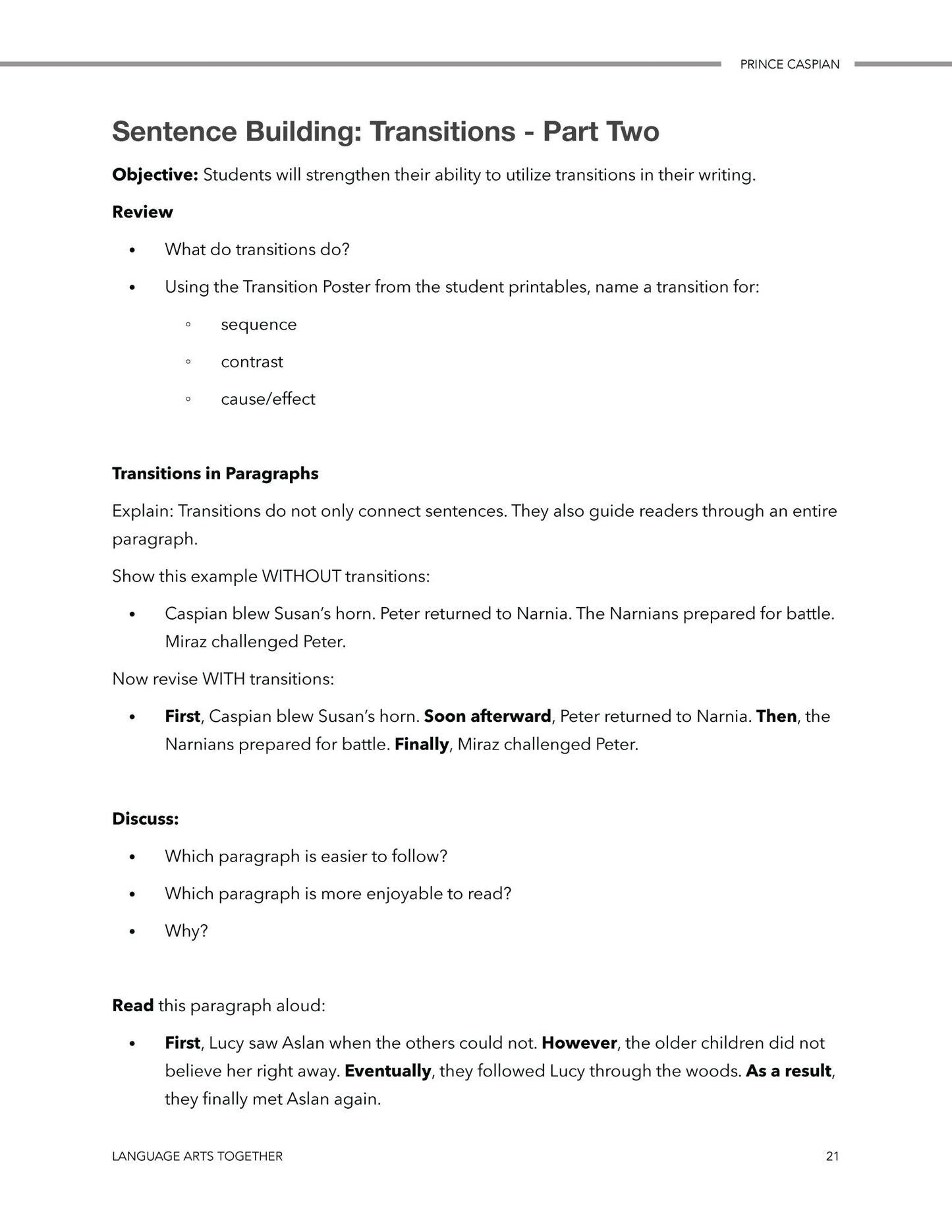 Prince Caspian Language Arts Together - Homeschool Better Together