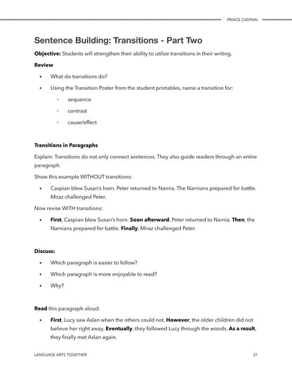 Prince Caspian Language Arts Together - Homeschool Better Together