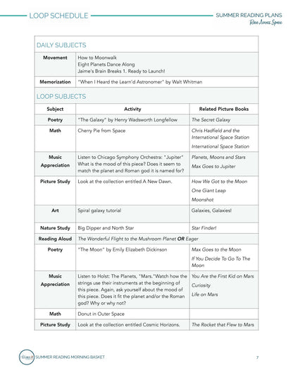 Race Across Space Morning Time Plans