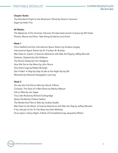 Race Across Space Morning Time Plans