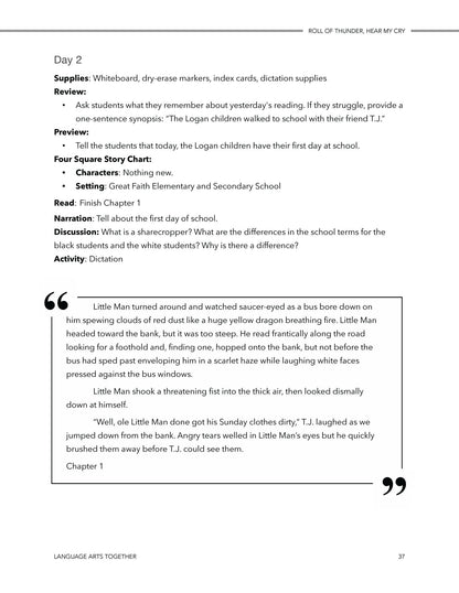 Roll of Thunder Hear My Cry Middle School Language Arts Together - Homeschool Better Together