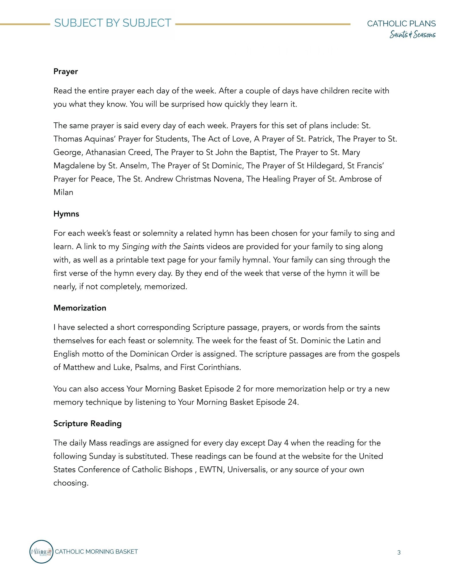 Saints and Seasons Morning Time Plans Vol. 1 - Homeschool Better Together