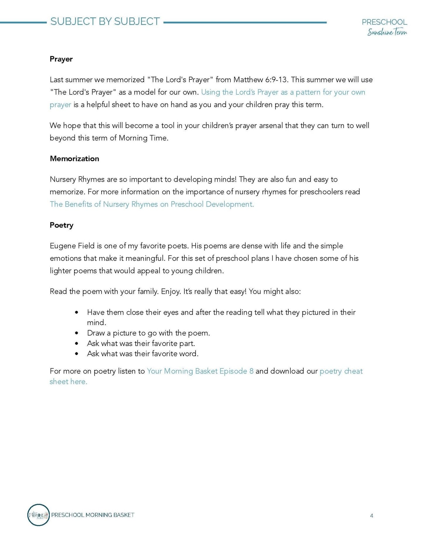 Sunshine Term: Early Learner Morning Time Plans - Homeschool Better Together