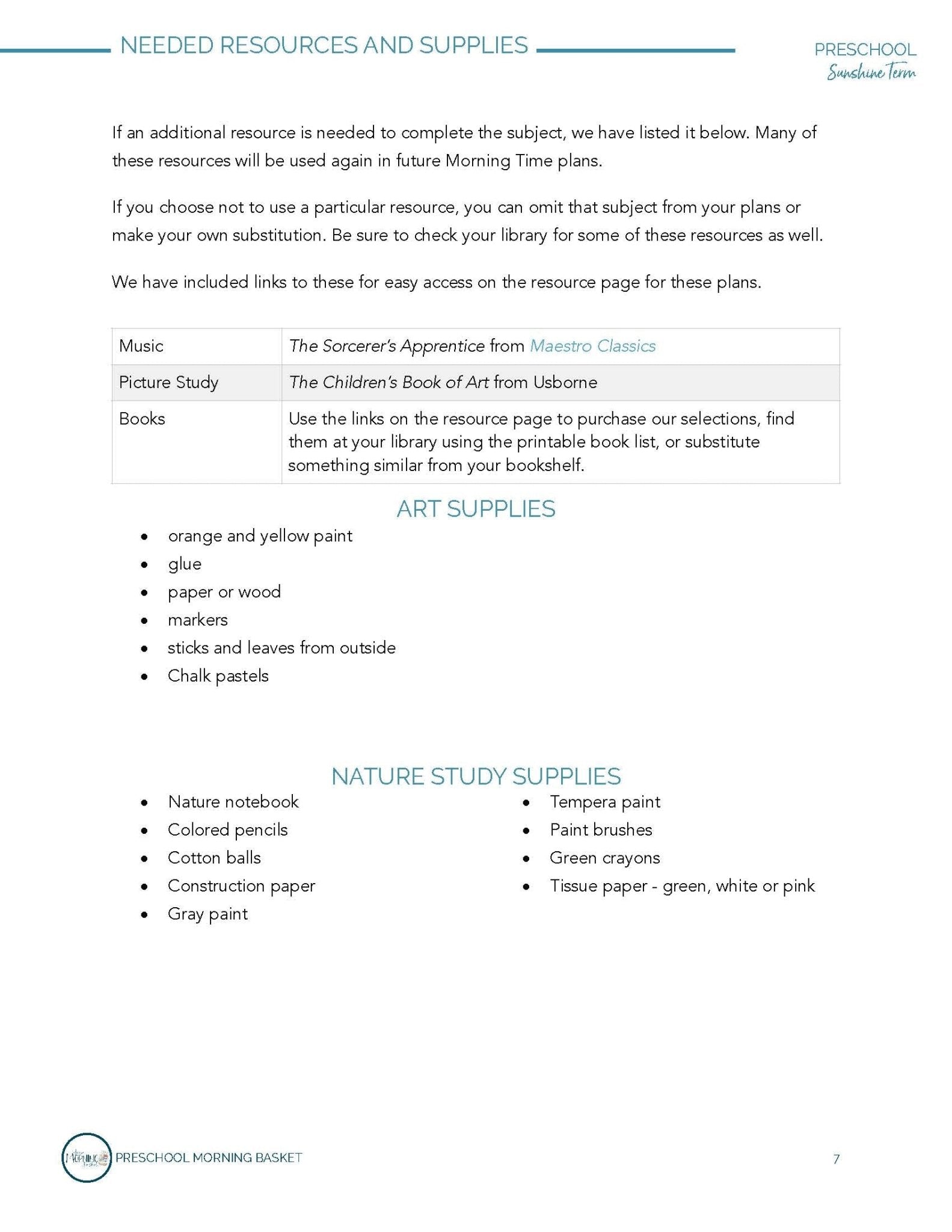 Sunshine Term: Early Learner Morning Time Plans - Homeschool Better Together