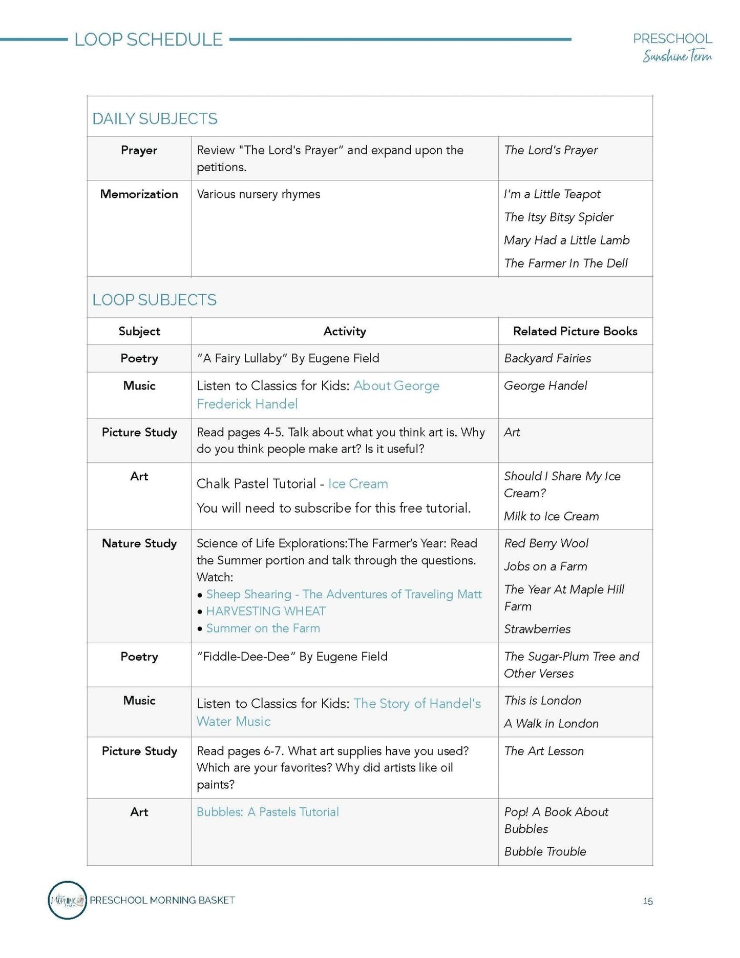 Sunshine Term: Early Learner Morning Time Plans - Homeschool Better Together