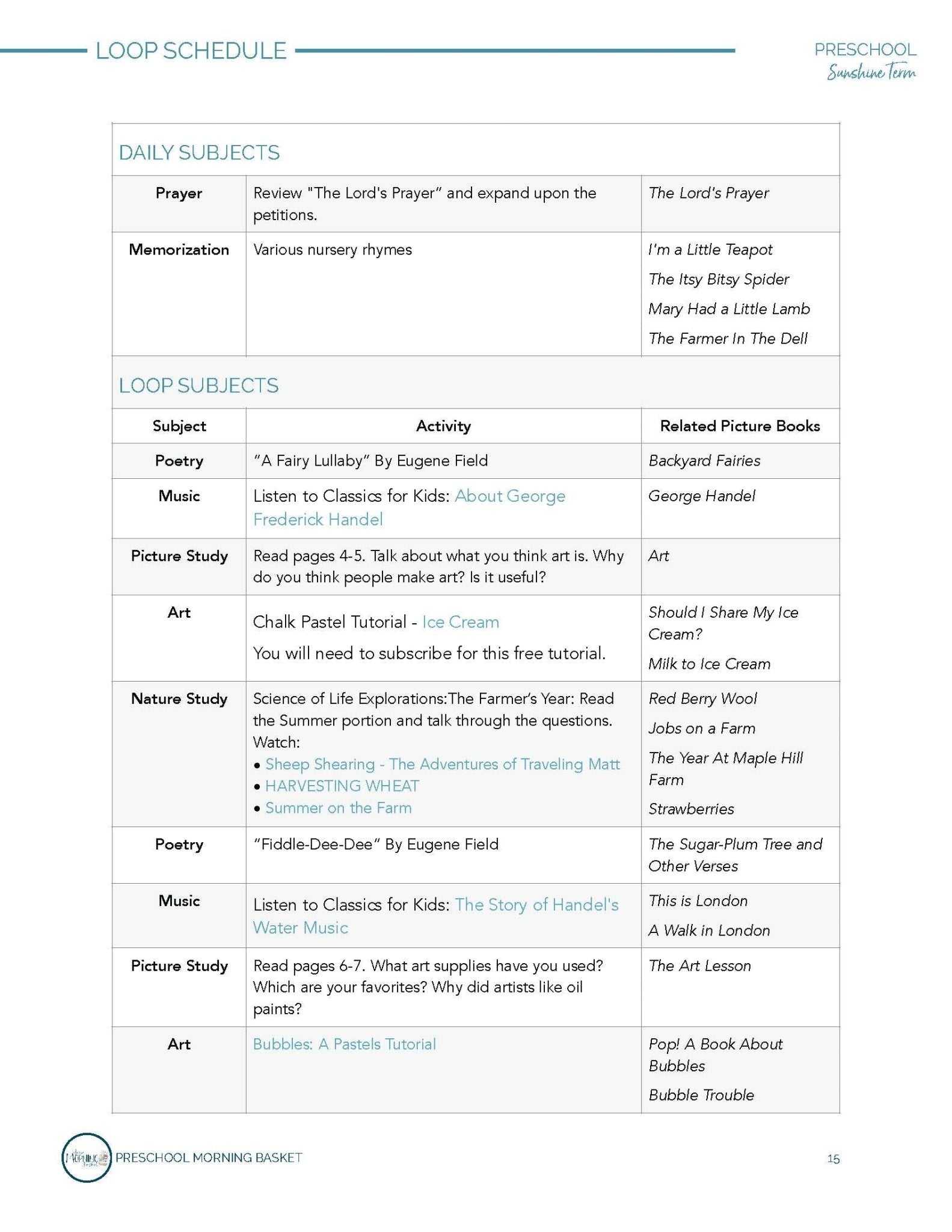 Sunshine Term: Early Learner Morning Time Plans - Homeschool Better Together