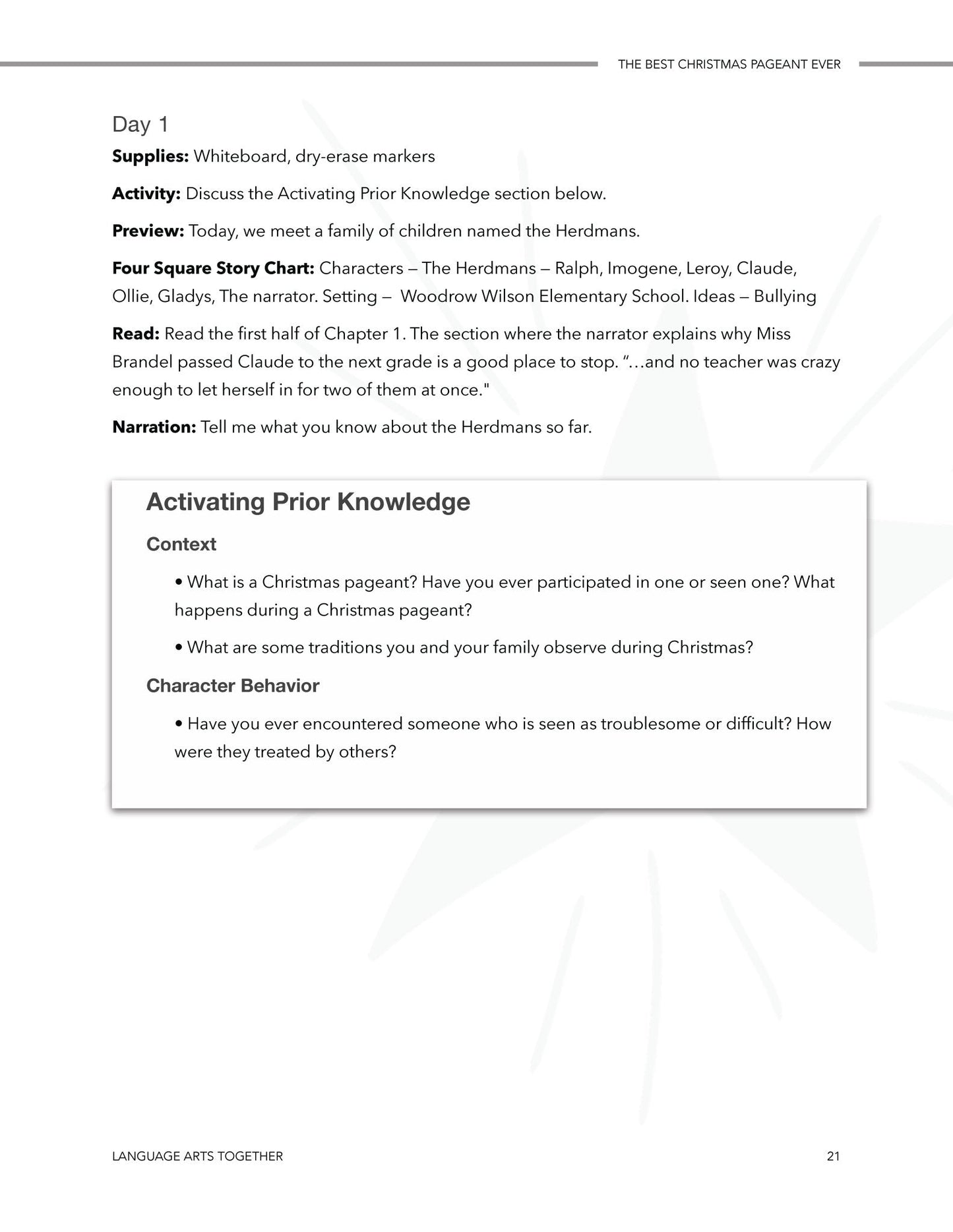 The Best Christmas Pageant Ever Language Arts Together - Homeschool Better Together