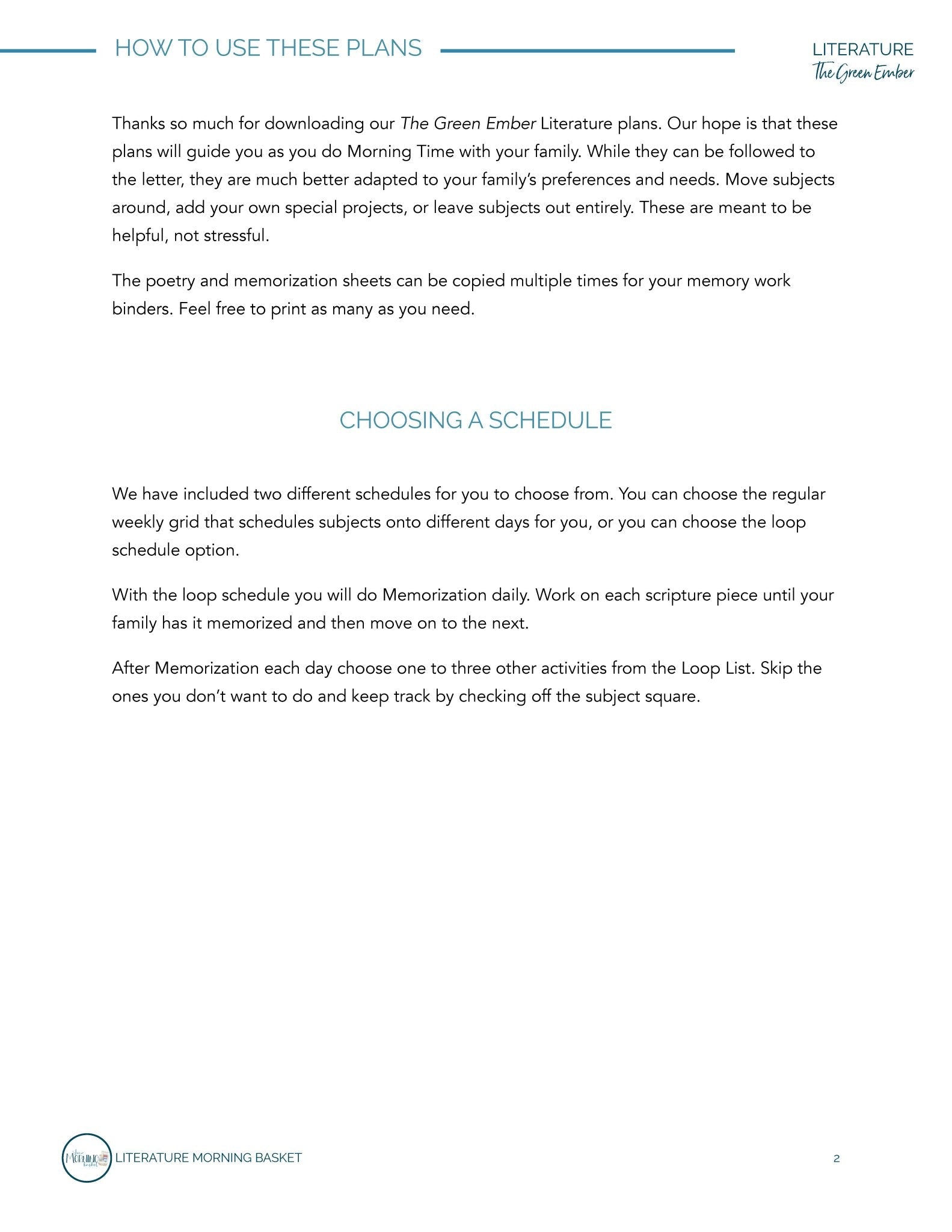 The Green Ember Morning Time Plans - Homeschool Better Together