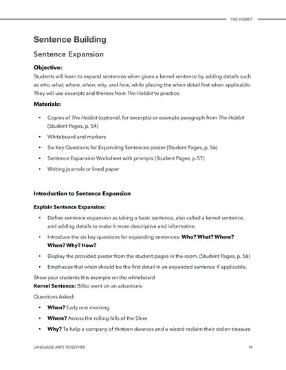 The Hobbit Middle School Language Arts Together - Homeschool Better Together