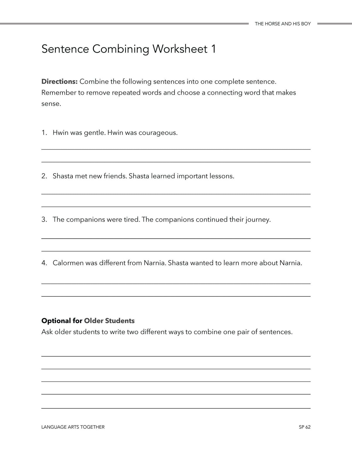 The Horse and His Boy Language Arts Together - Homeschool Better Together