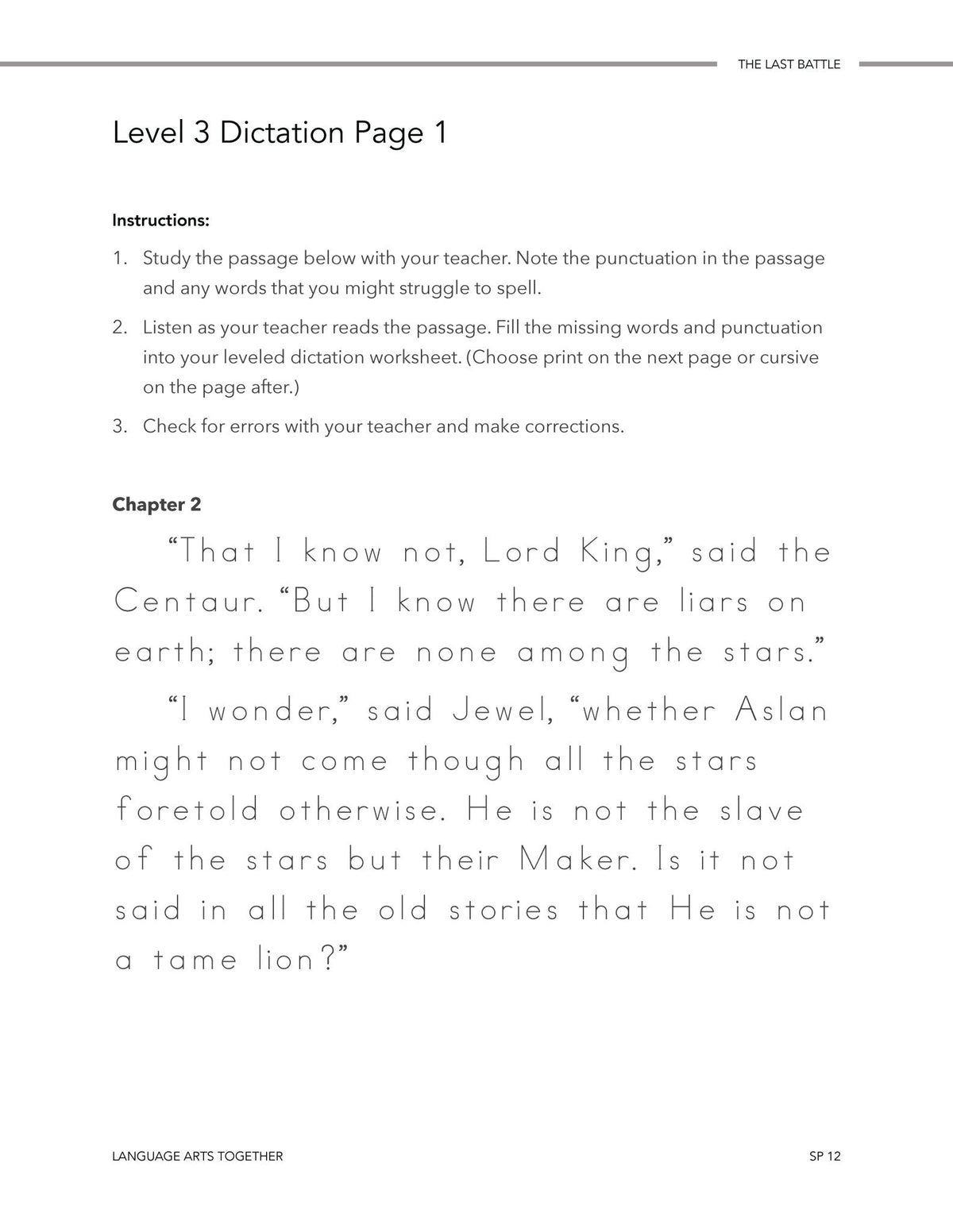 The Last Battle Language Arts Together - Homeschool Better Together
