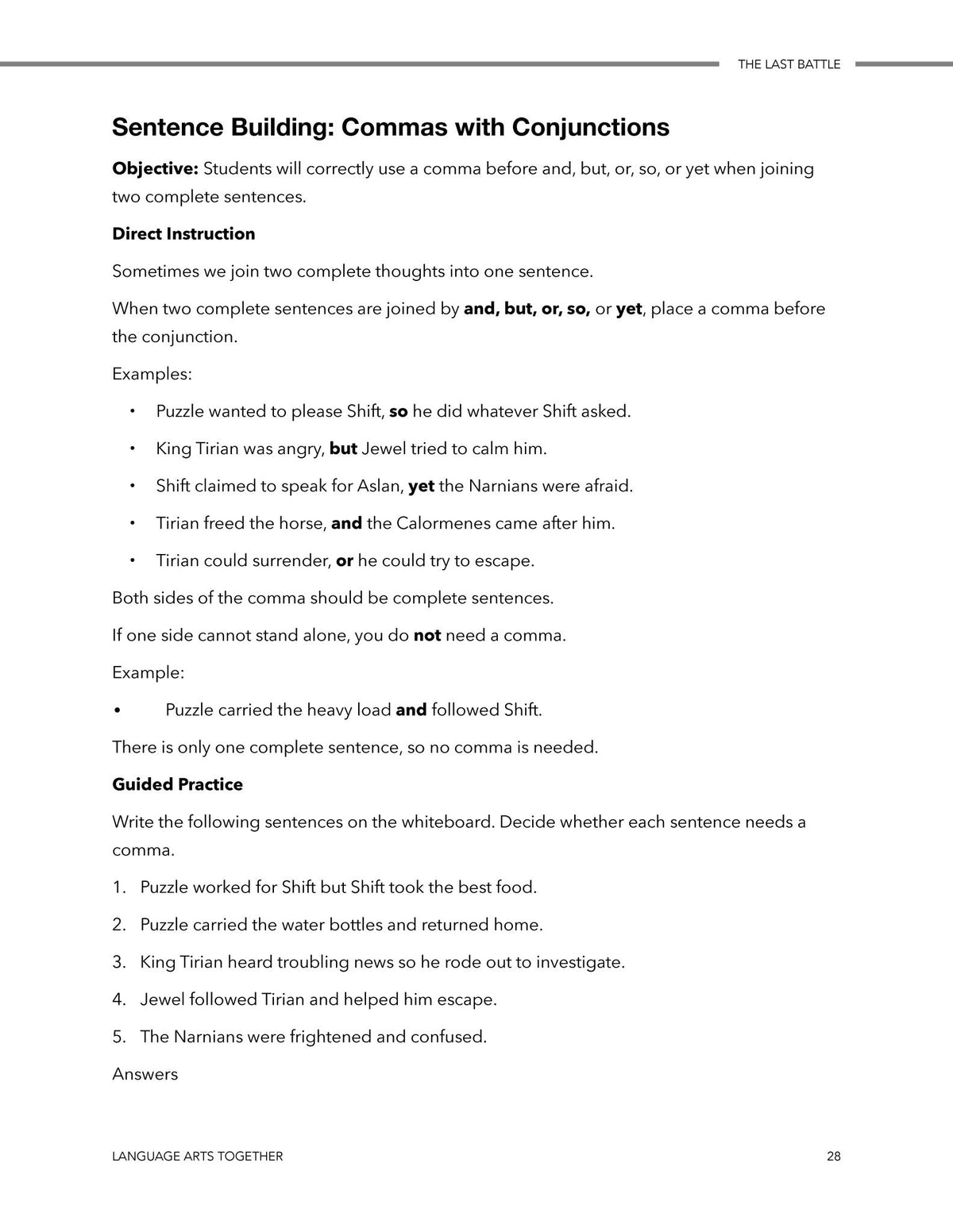 The Last Battle Language Arts Together - Homeschool Better Together
