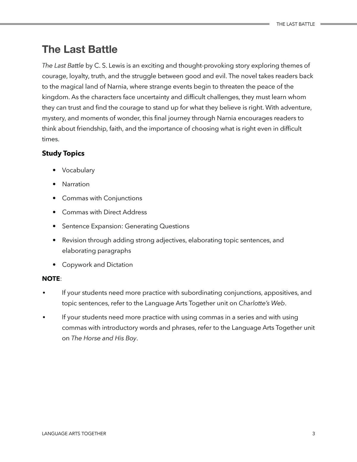 The Last Battle Language Arts Together - Homeschool Better Together