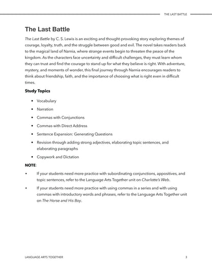 The Last Battle Language Arts Together - Homeschool Better Together
