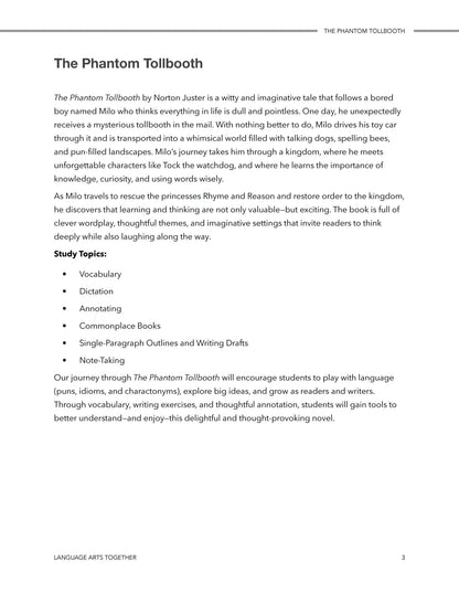 The Phantom Tollbooth Middle School Language Arts Together (FAE) - Homeschool Better Together