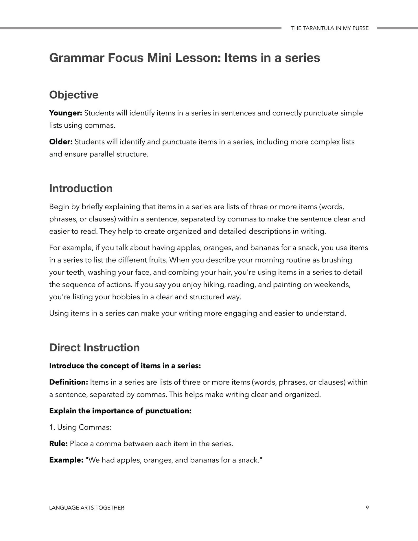 The Tarantula in My Purse Language Arts Together - Homeschool Better Together