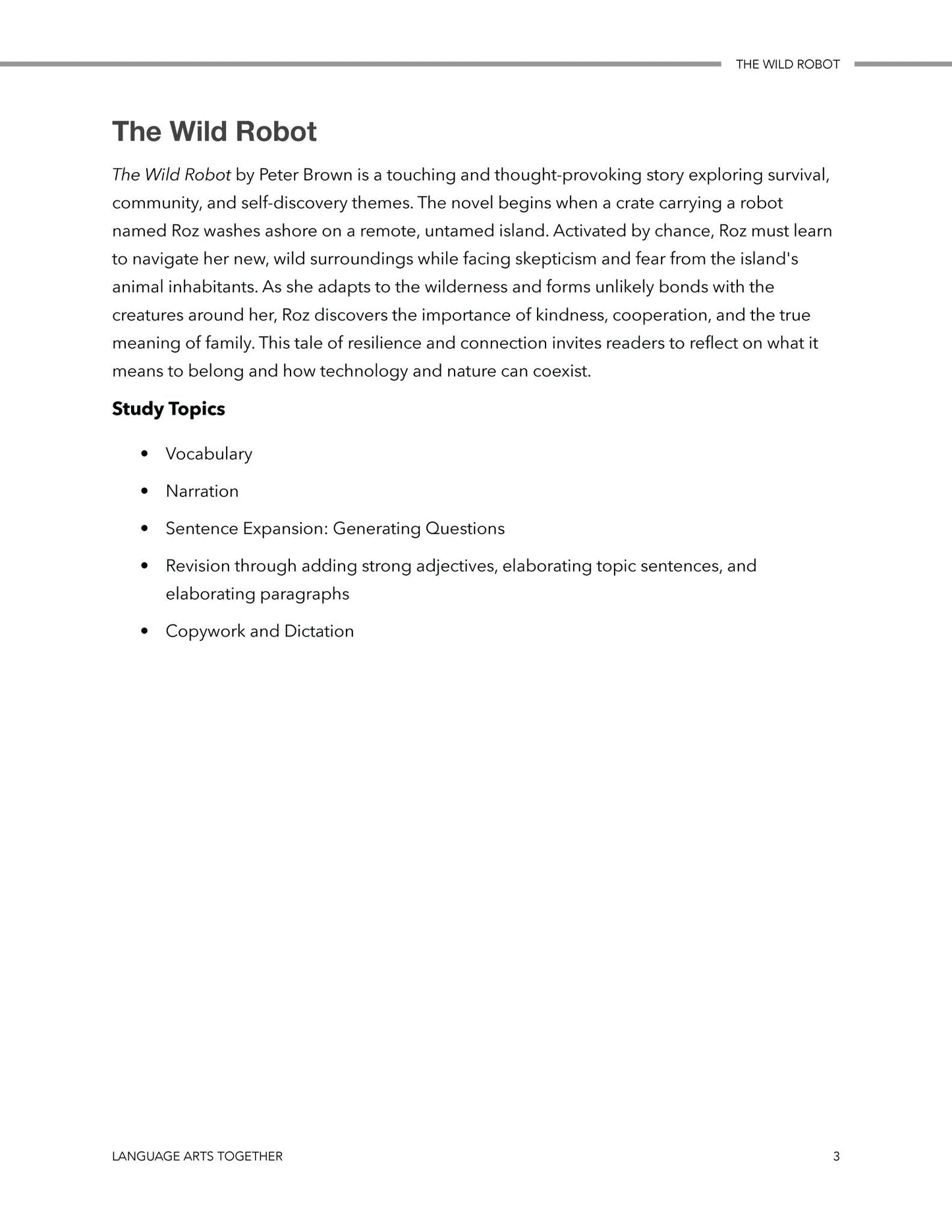 The Wild Robot Language Arts Together - Homeschool Better Together