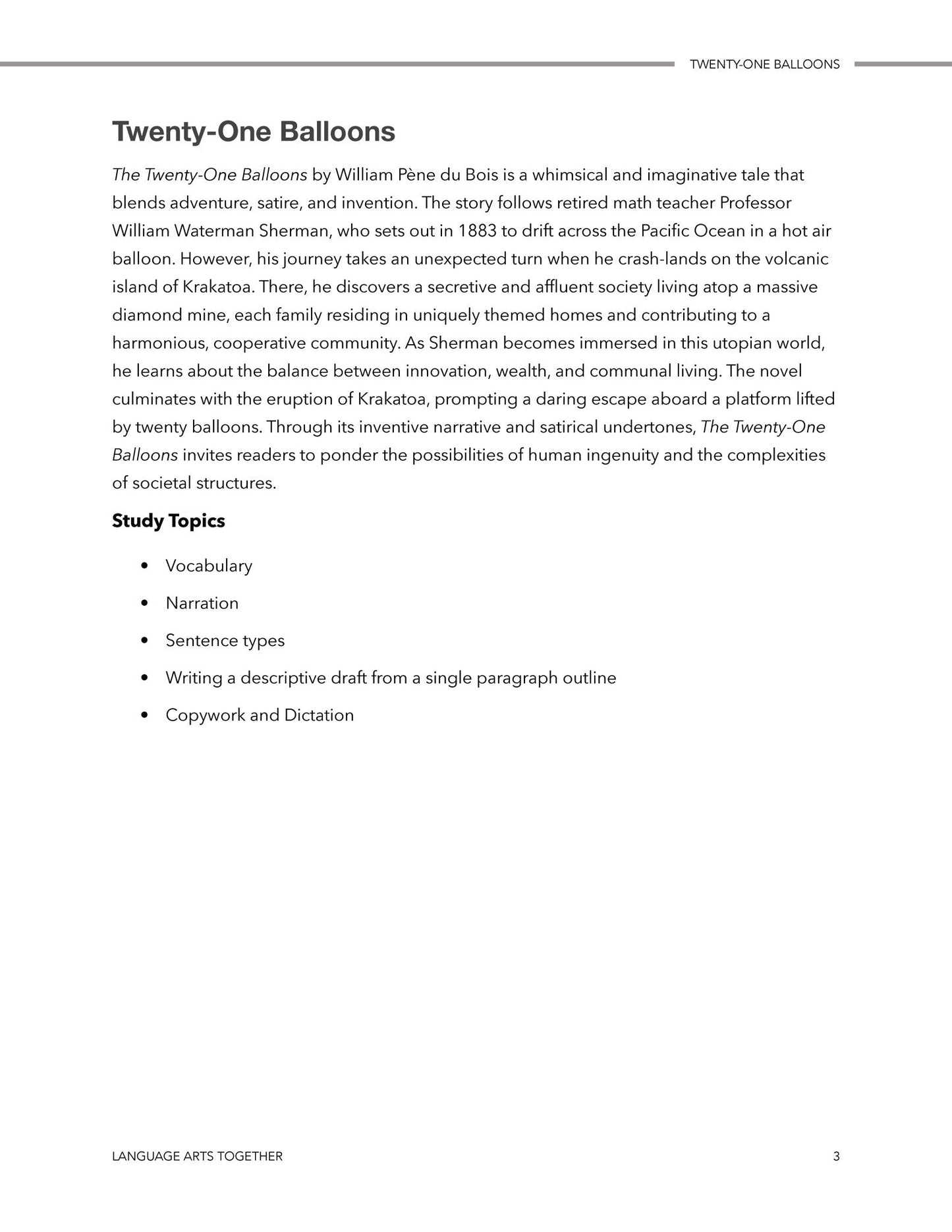 Twenty One Balloons Language Arts Together - Homeschool Better Together