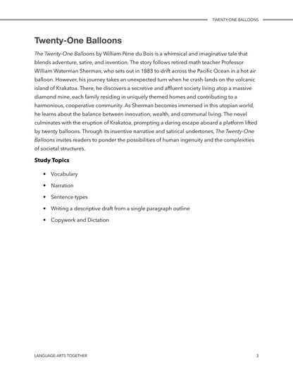 Twenty One Balloons Language Arts Together - Homeschool Better Together