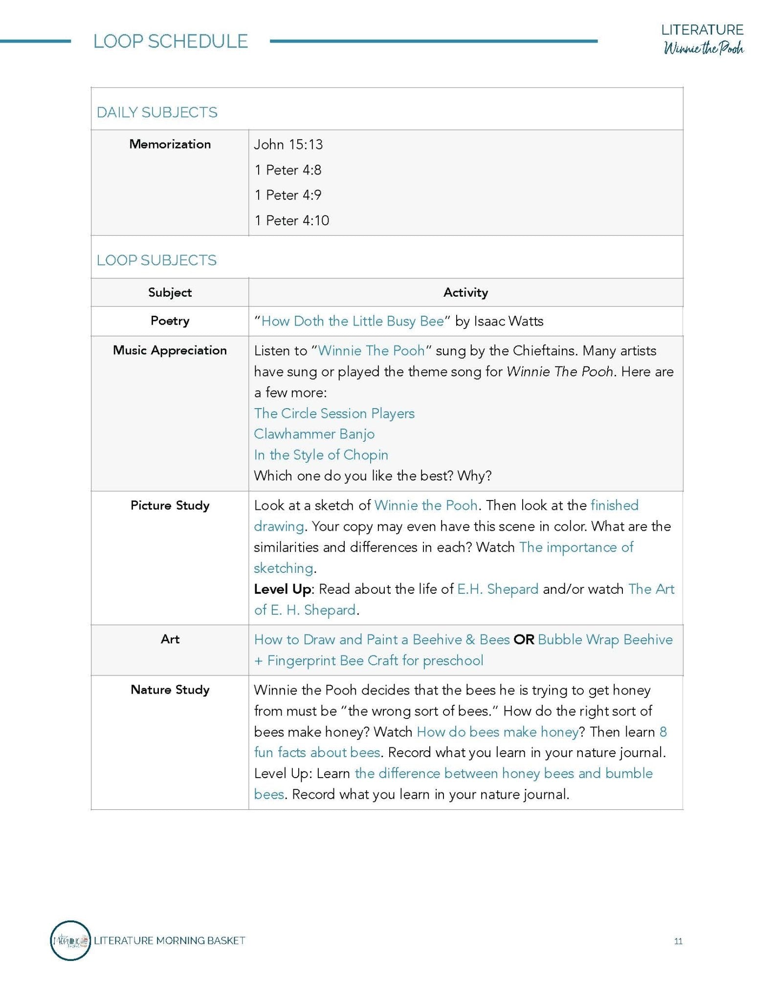 Winnie the Pooh Morning Time Plans - Homeschool Better Together